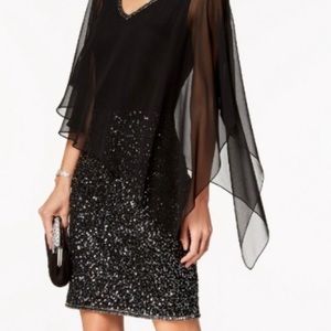 Women's Caplet Short Cocktail Beaded Dress